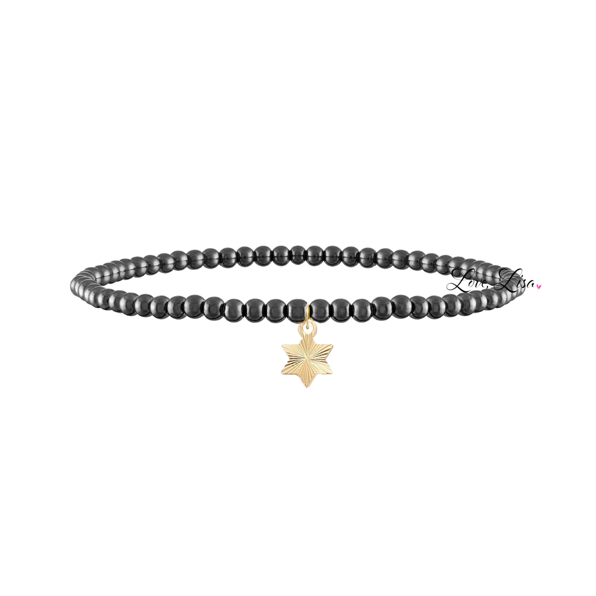 Sami Luxe Religious Bracelet in gunmetal with gleaming gold Star of David charm