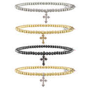 3mm beaded Sami Luxe Religious Bracelet with pave cross charm in silver, gold, gunmetal