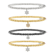 3mm beaded Sami Luxe Religious Bracelet with solid Star of David charm in silver, gold, gunmetal
