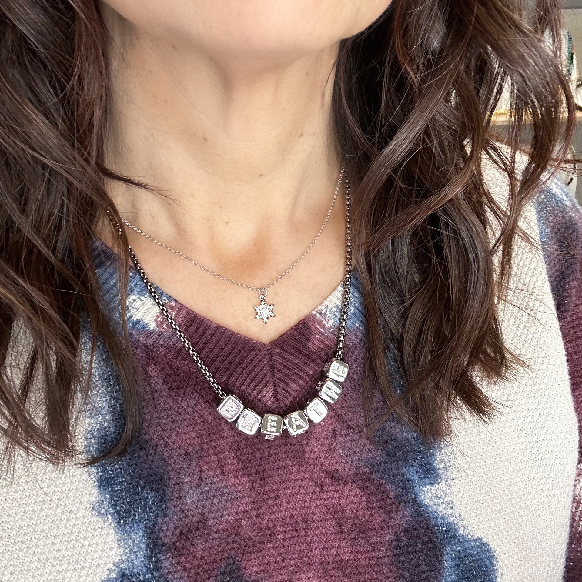 love lisa star of david necklace tiny jewish pendant layered faith jewelry on model