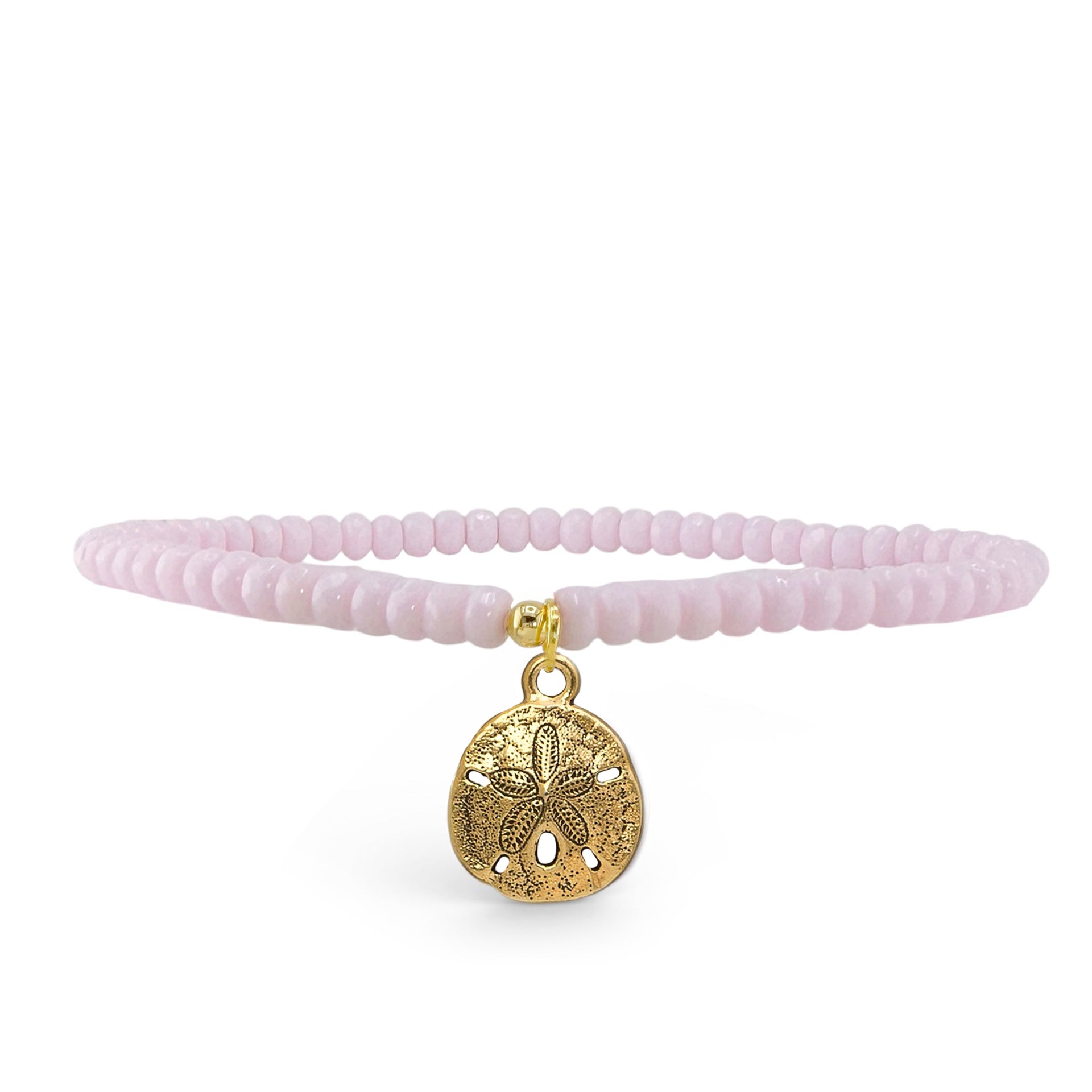 pink sand dollar charm anklet misty rose beaded ankle bracelet with gold charm