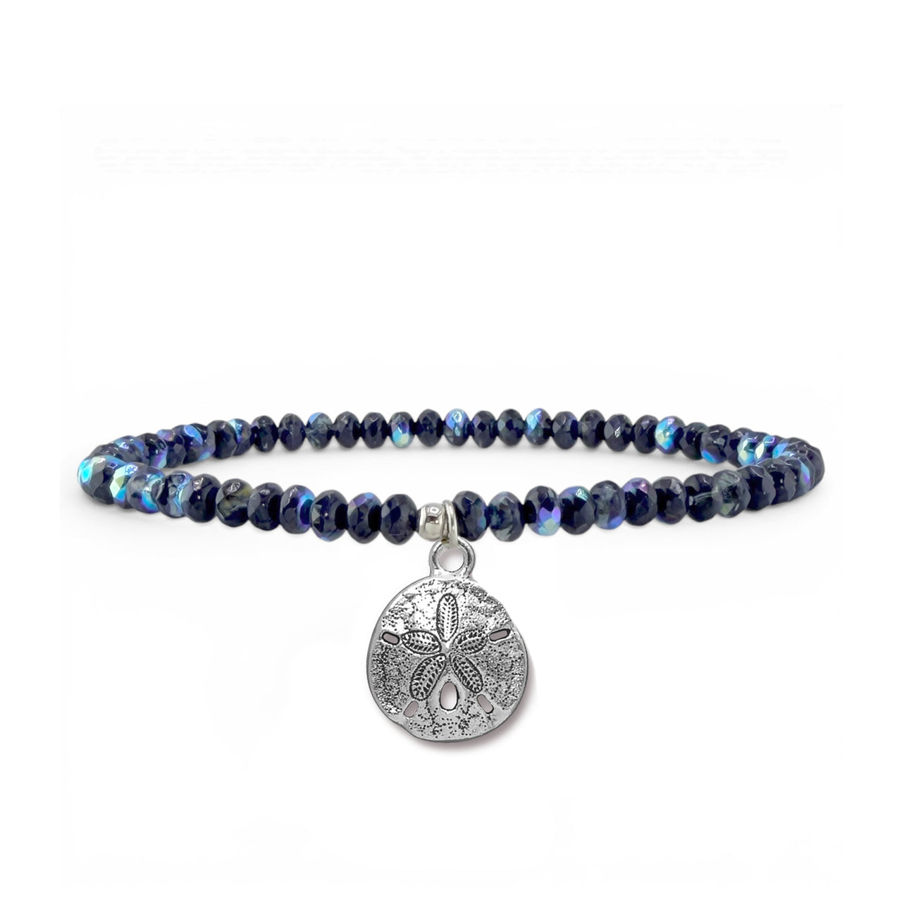 navy blue sand dollar charm anklet beaded ankle bracelet with gold sand dollar charm