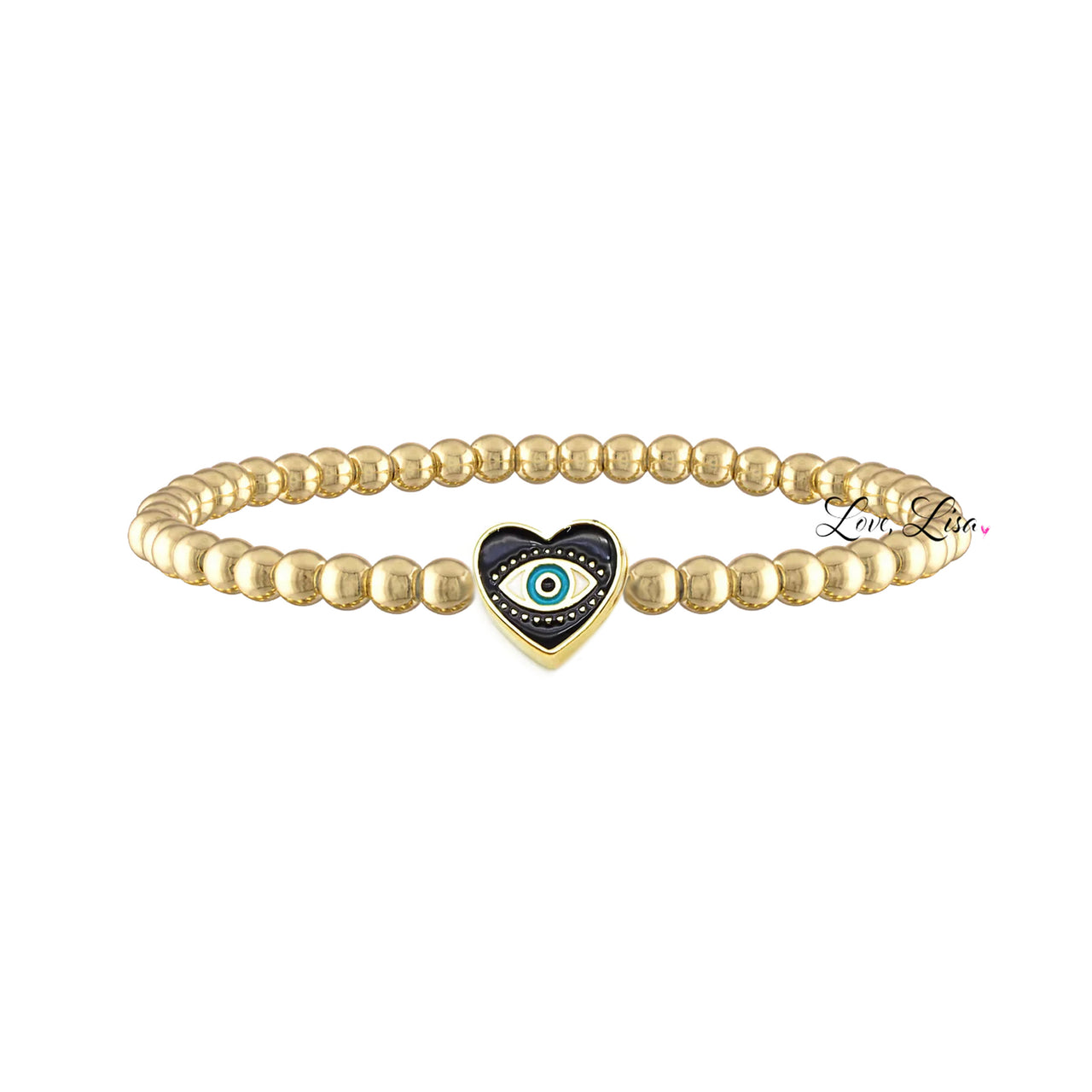 Sandi black enamel heart evil eye bracelet