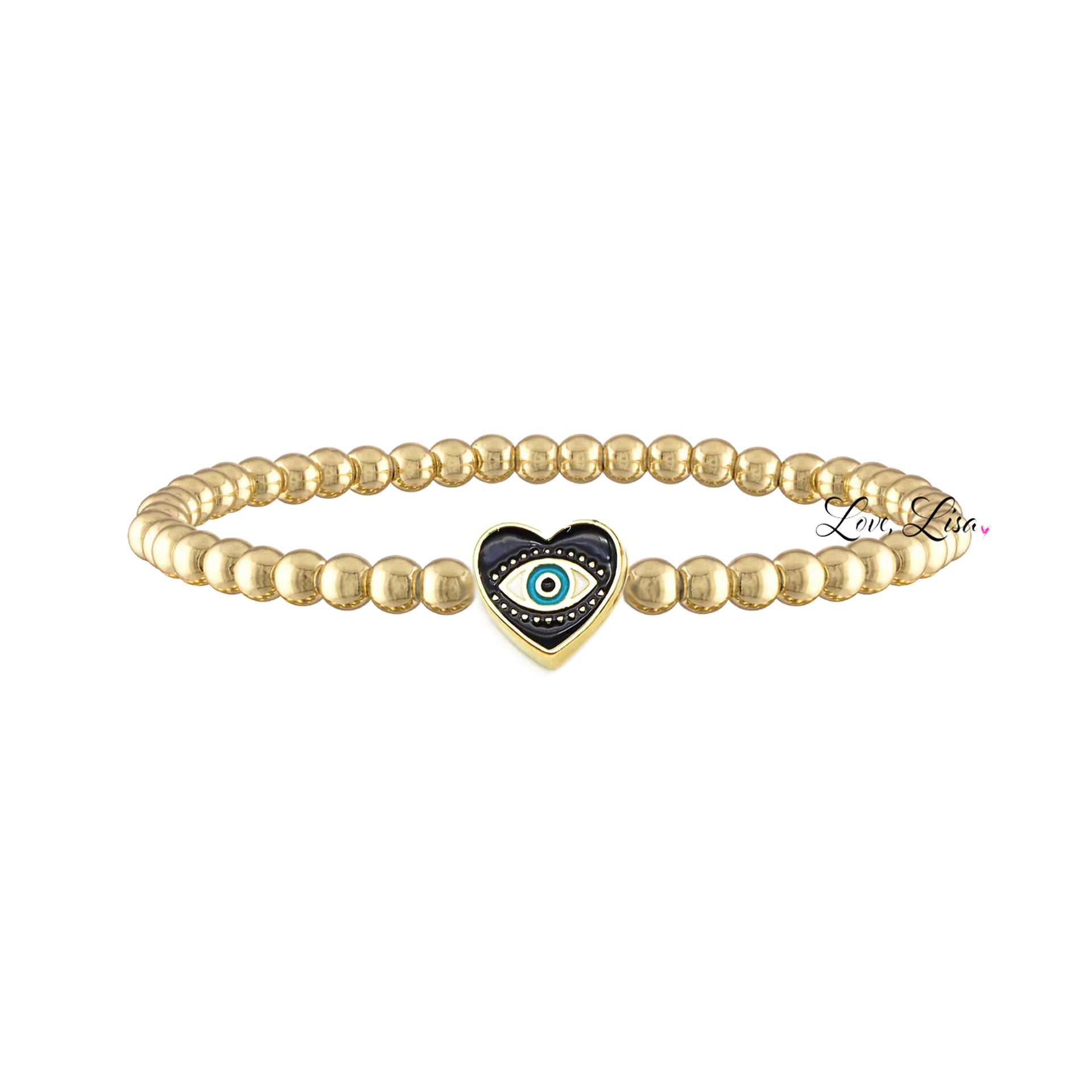 Sandi black enamel heart evil eye bracelet