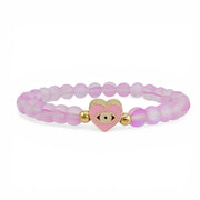 Sandi Heart of Protection pink mermaid evil eye bracelet with glowing pink beads and gold heart charm with evil eye center