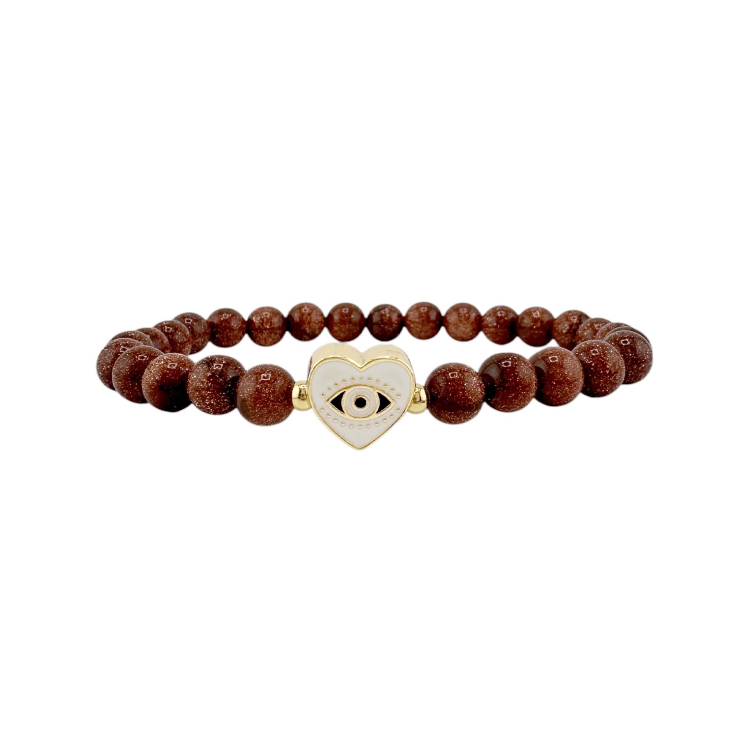 Natural Goldstone Heart of Protection Evil Eye Bracelet