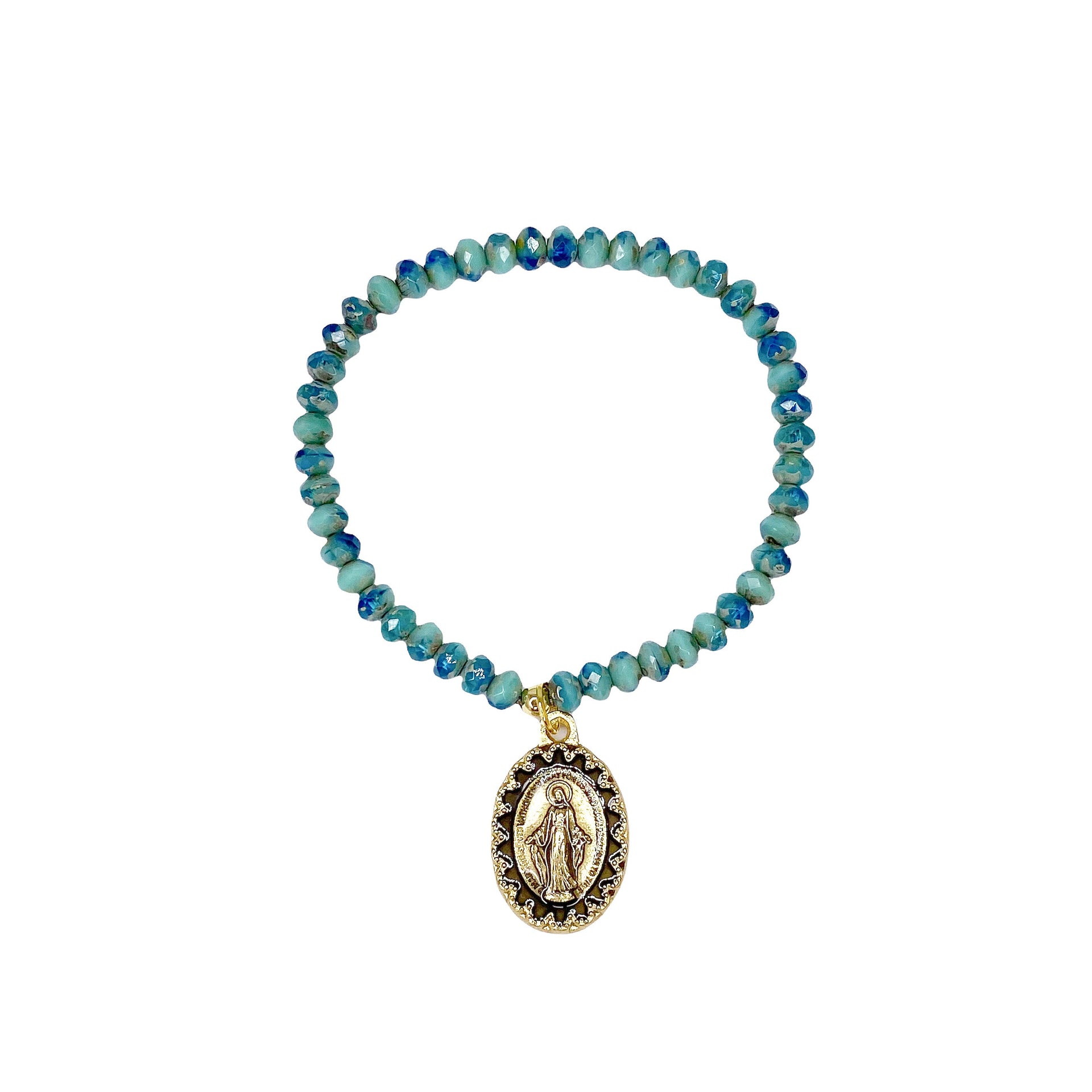 sandy miraculous medal cross bracelet crystal beads