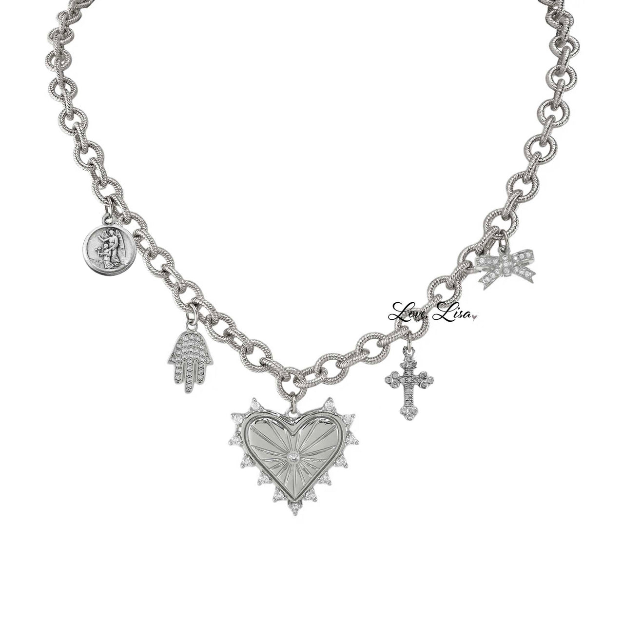 Love Lisa Sarah Catholic Heart Charm Necklace silver version