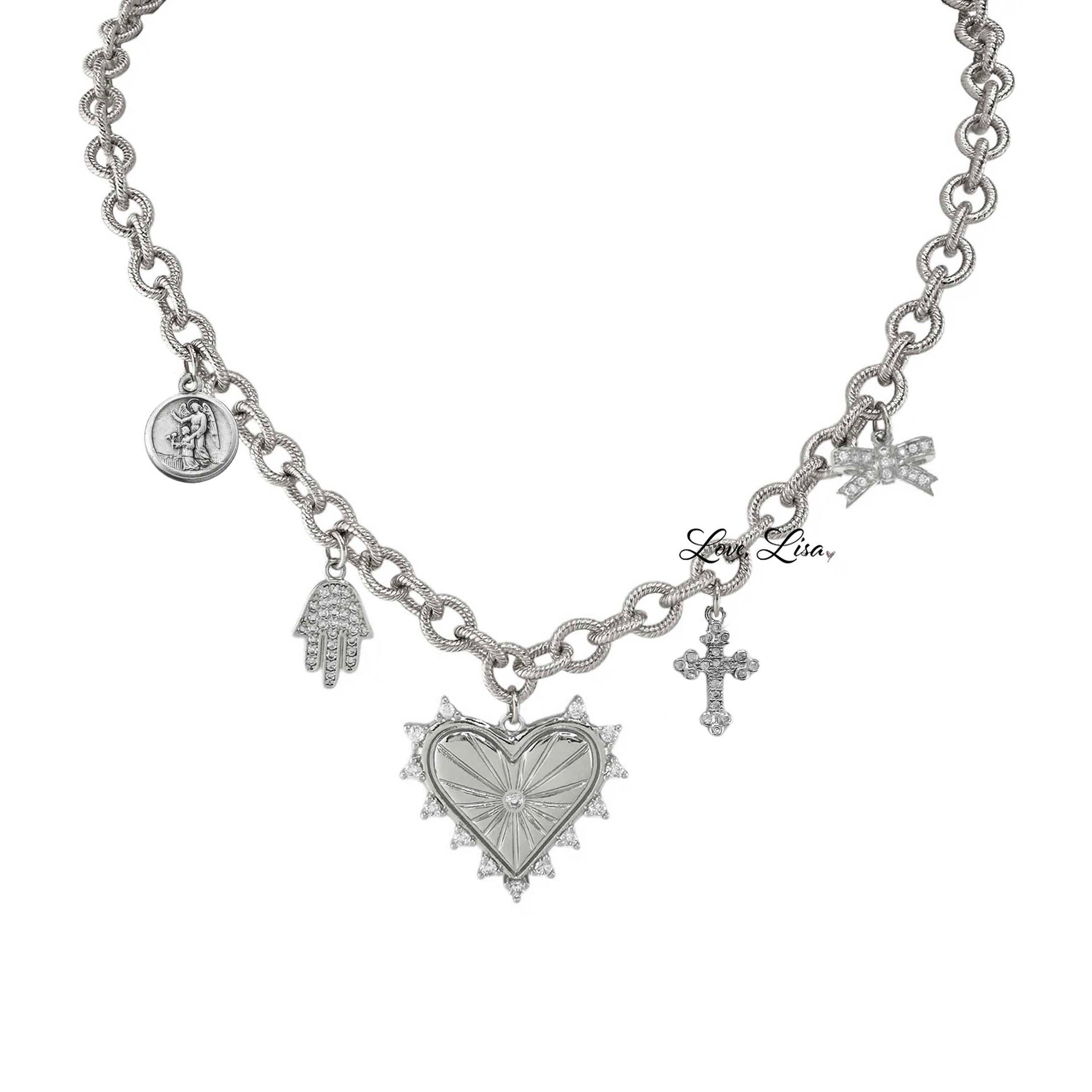 Love Lisa Sarah Catholic Heart Charm Necklace silver version