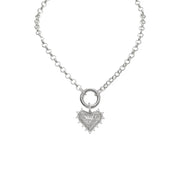 silver sarah jessica parker heart necklace on white background