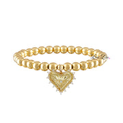 gold beaded bracelet with crystal heart charm elegant sparkling layering jewelry for women