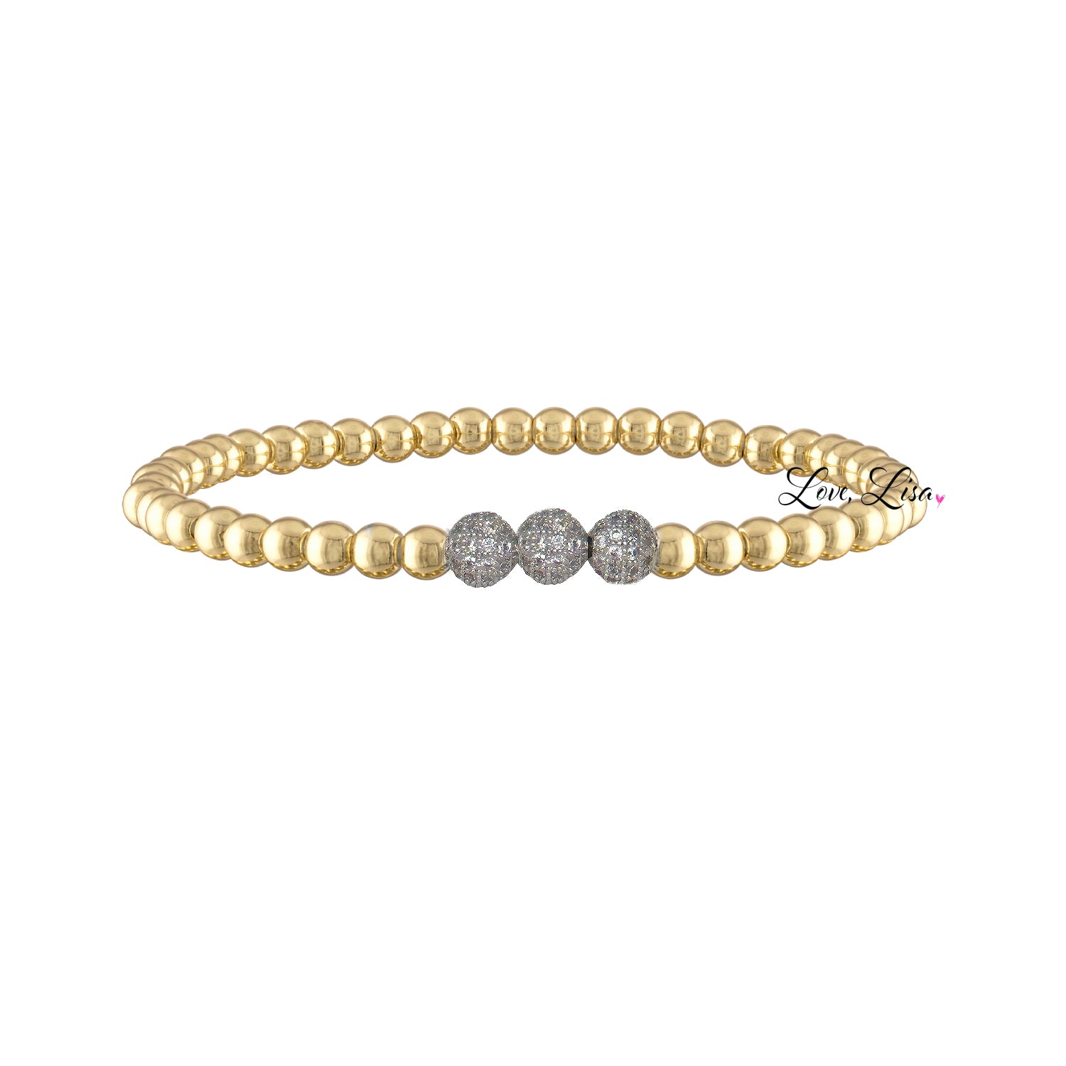 gold beaded bracelet with pave crystal accent beads sparkling fashion jewelry for women
