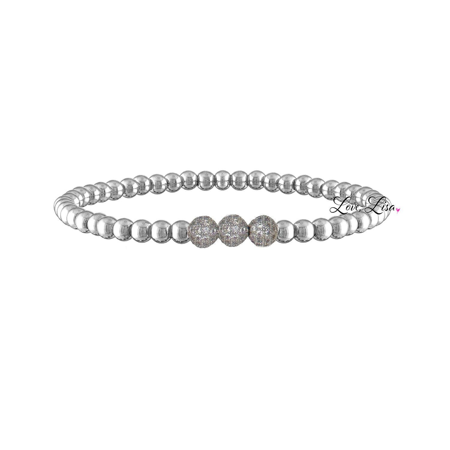 silver beaded bracelet with pave crystal accent beads sparkling fashion jewelry for women