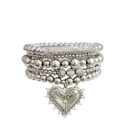 love lisa silver heart charm bracelet stack with polished beads