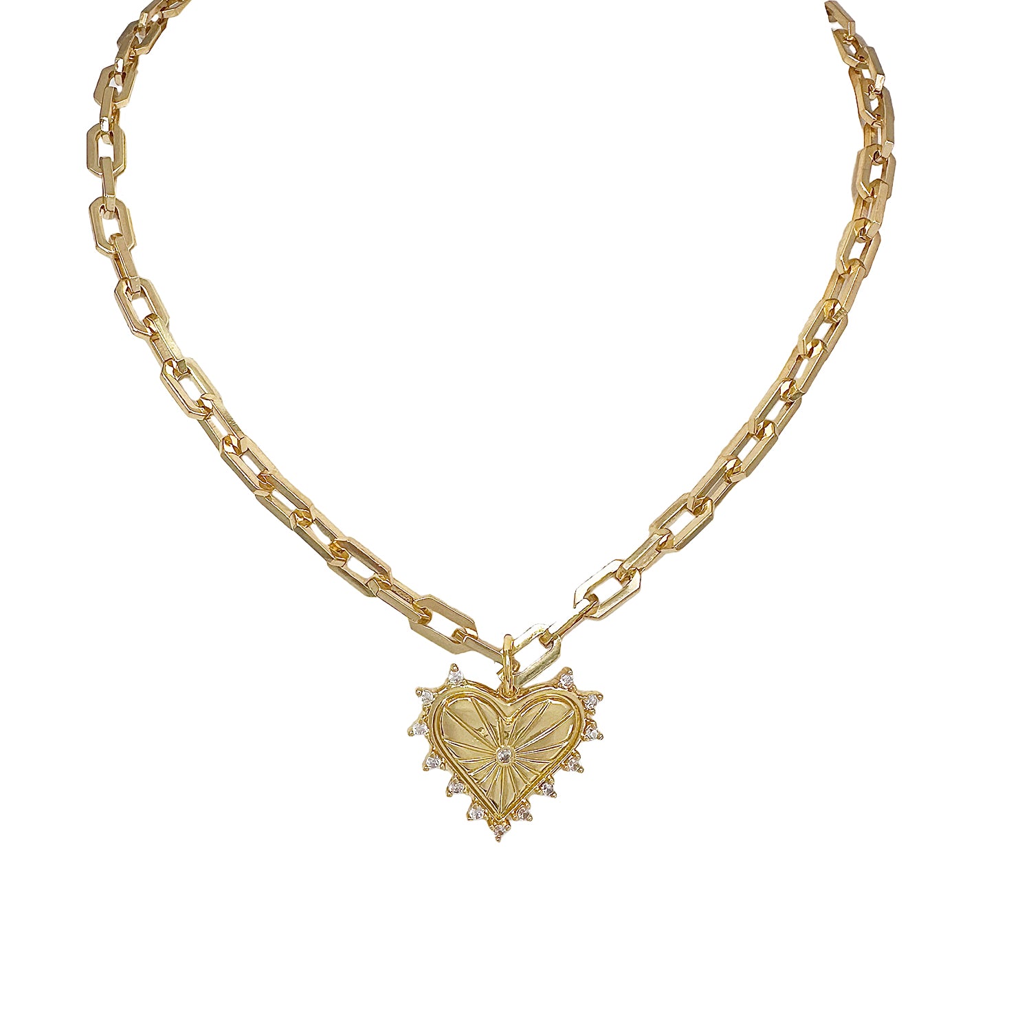 Love Lisa Sarah Must Have Heart Necklace gold crystal heart paperclip chain statement jewelry