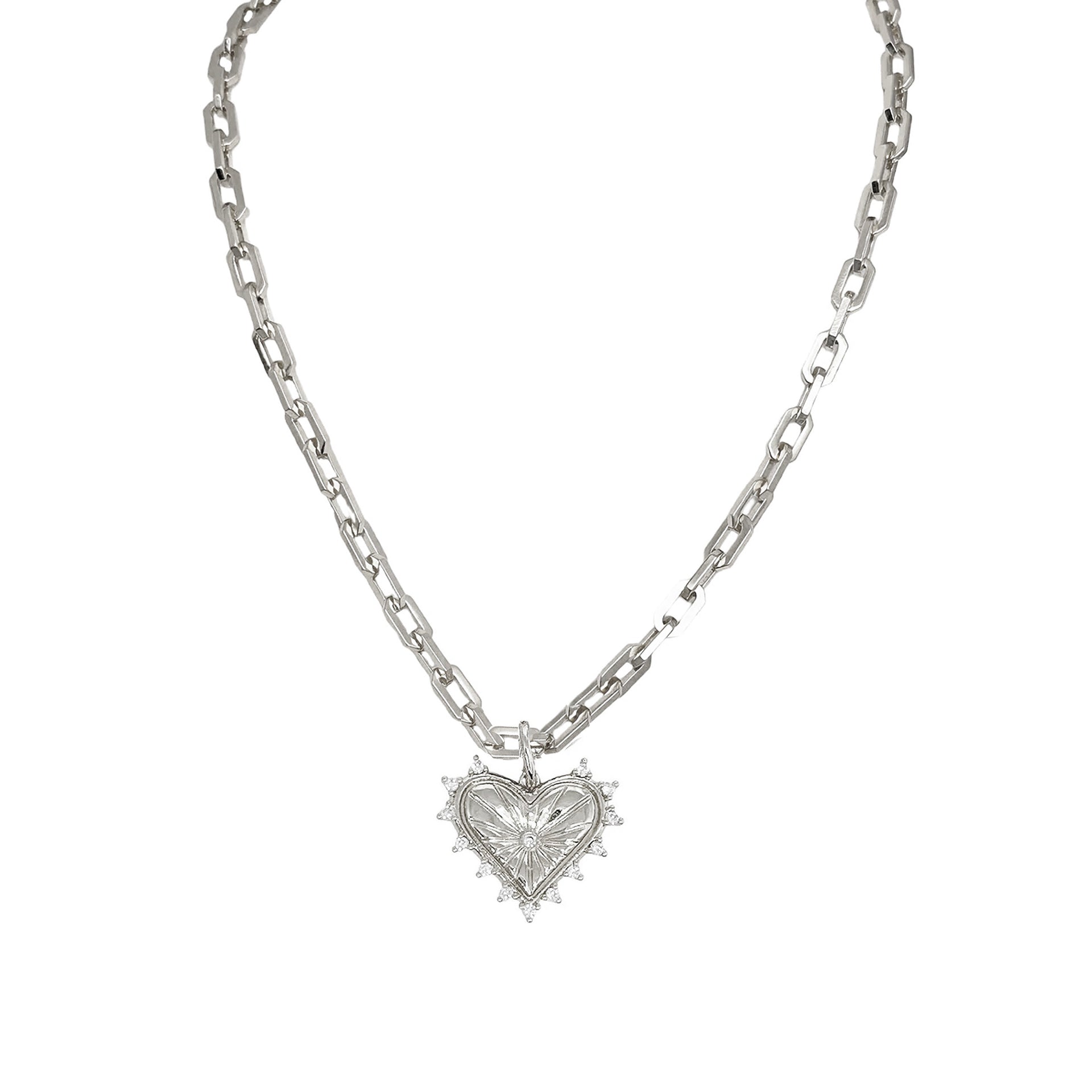 Sarah Must Have Heart Necklace silver crystal heart pendant paperclip chain jewelry