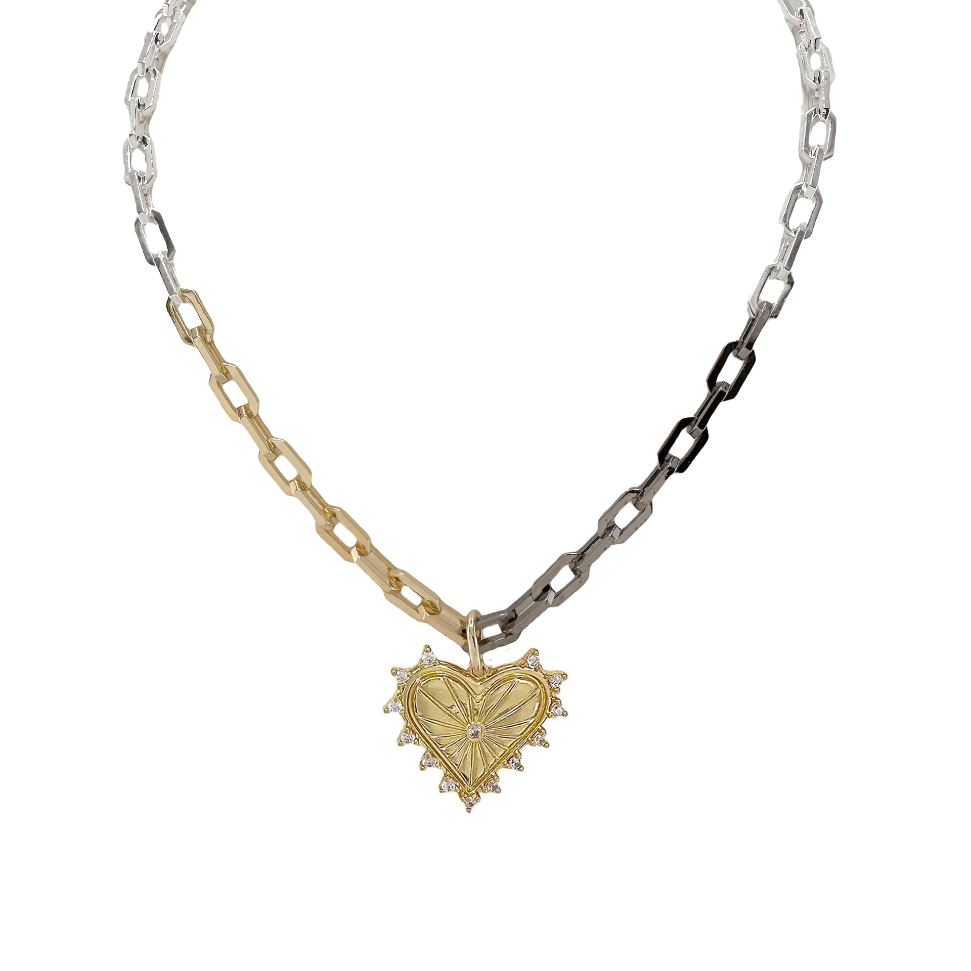 Sarah Must Have Heart Necklace tricolor crystal heart pendant mixed metal chain