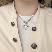 Sarah Stunning Heart Charm crystal heart pendant styled on clasp necklace