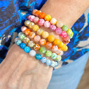 Love Lisa stacked gemstone beaded bracelets featuring scarlett colorful stretch bracelets