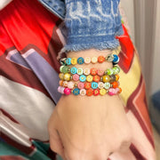 scarlett happy gemstone bracelet stack worn on wrist colorful stretch bracelets