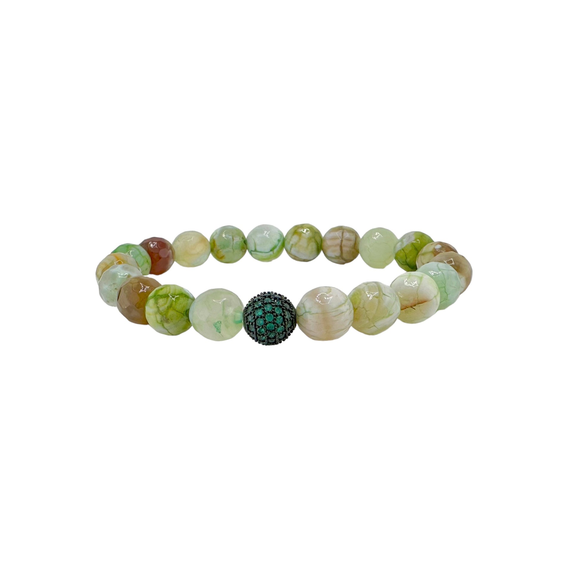 green fire agate gemstone bracelet colorful beaded stretch jewelry