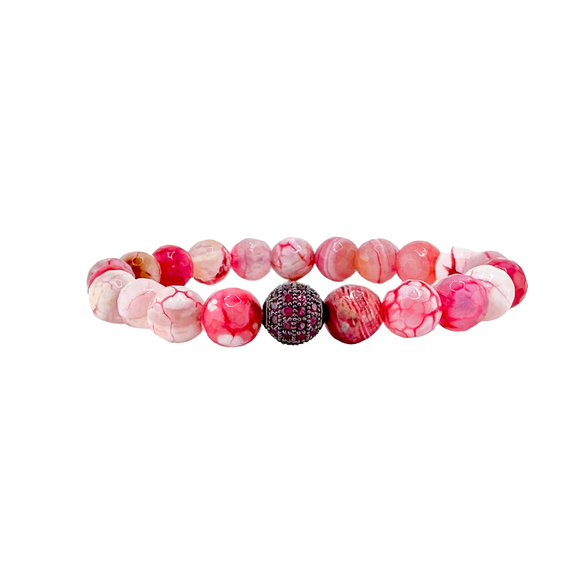 hot pink fire agate gemstone bracelet bold colorful stretch jewelry