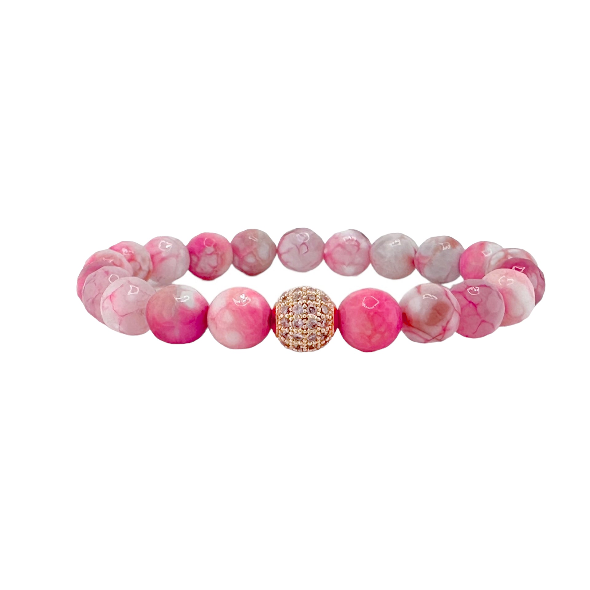 pink fire agate gemstone bracelet colorful stacking stretch jewelry