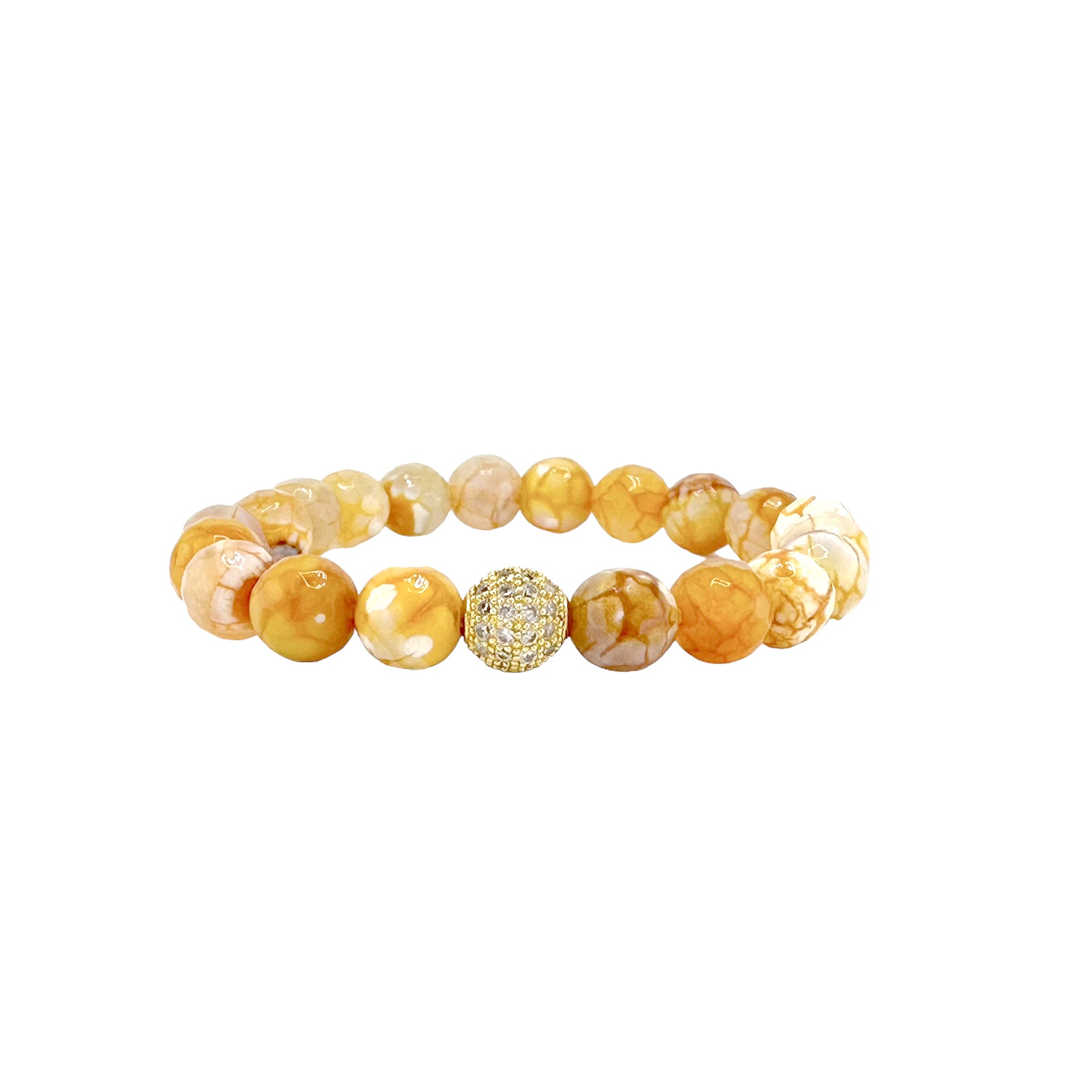 yellow fire agate gemstone bracelet faceted beads with pave detail