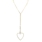 Serena Pearl Drop Long Necklace in gold with freshwater pearls and heart charm drop