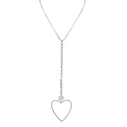 silver Serena Pearl Drop Long Necklace with freshwater pearl accents and heart charm drop
