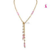 Love Lisa Serenova Pink Breast Cancer Awareness Lariat Necklace with blush Czech glass beads, gold-tone chain details, and a long adjustable beaded drop