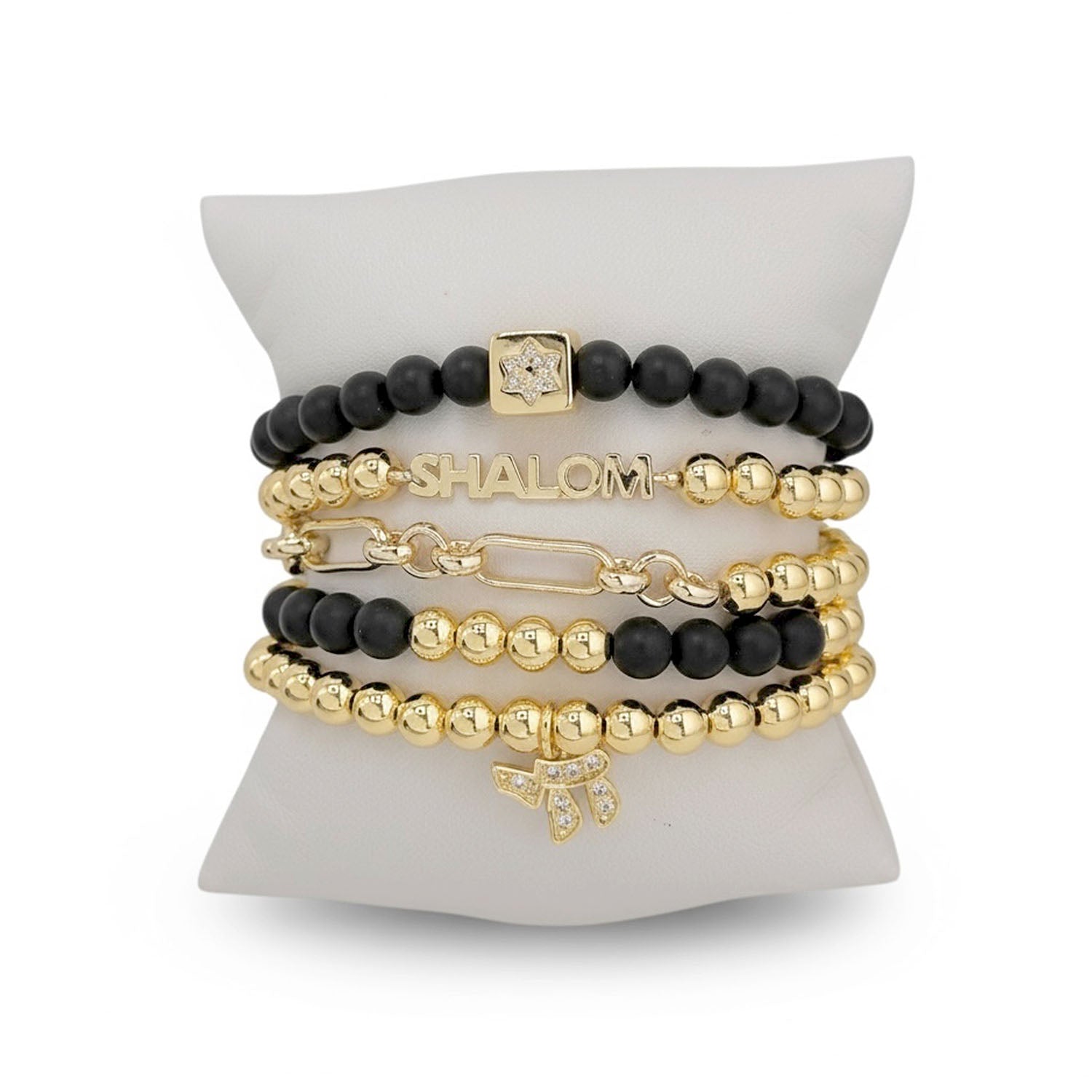 love lisa shalom bracelet stack gold tone with blact onxy and pavé star of david charm