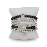 love lisa shalom bracelet stack silver tone with matte black onyx beads and symbolic charms