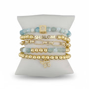 love lisa shalom bracelet stack gold tone with blue fire agate and pavé star of david charm