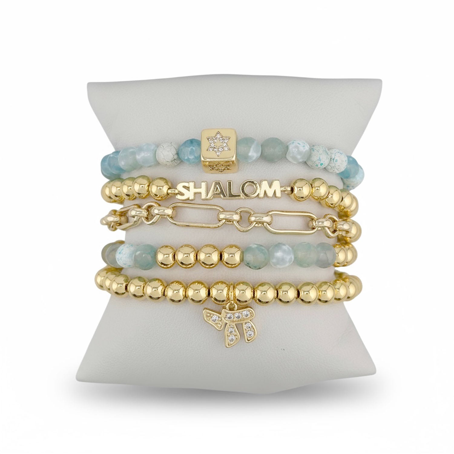 love lisa shalom bracelet stack gold tone with blue fire agate and pavé star of david charm