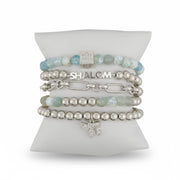 love lisa shalom bracelet stack silver tone with blue fire agate and pavé star of david charm