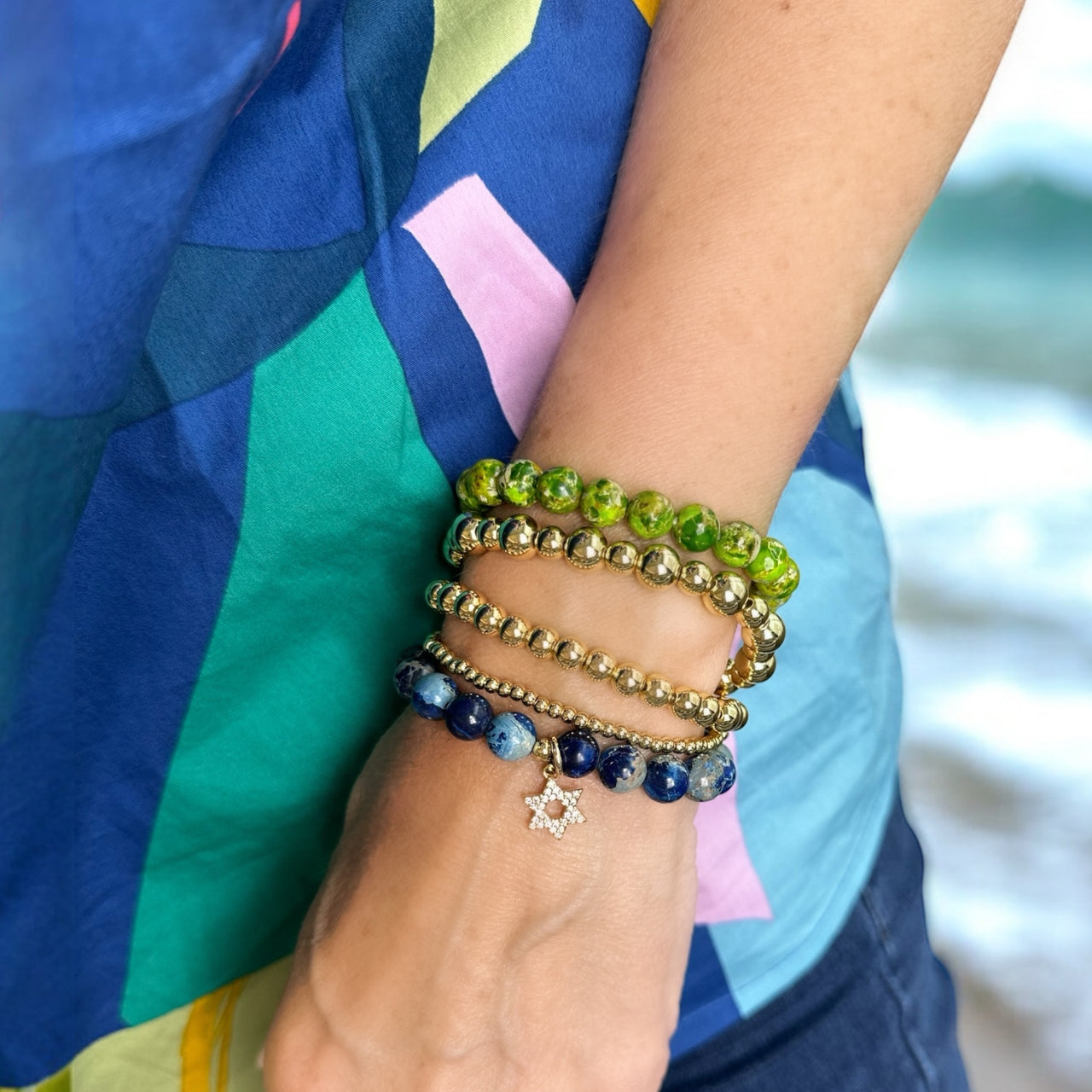 shayna star of david sea sediment gemstone bracelet stack colorful faith inspired jewelry