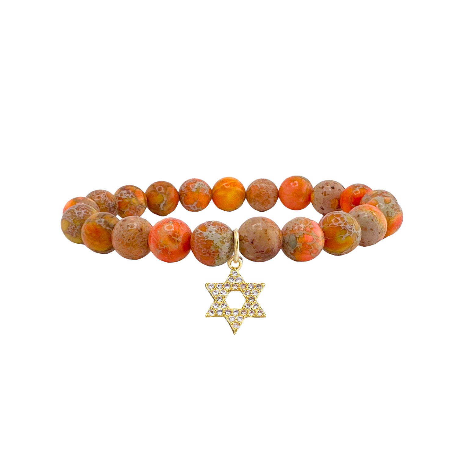 orange sea sediment gemstone beaded bracelet with star of david charm faith bracelet