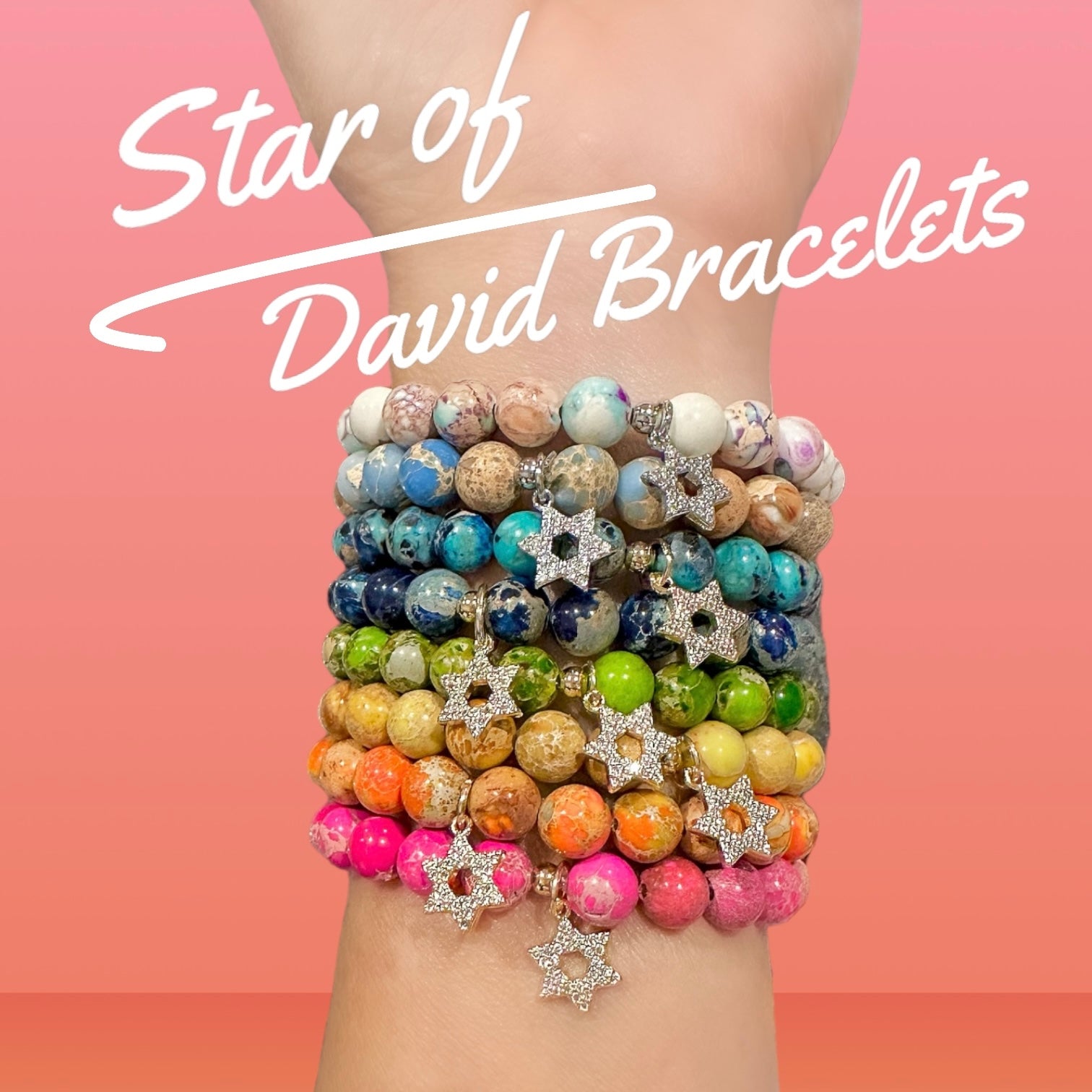 shayna star of david beaded bracelet worn stacked on wrist