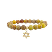 yellow sea sediment gemstone stretch bracelet with pave star of david charm meaningful jewish jewelry
