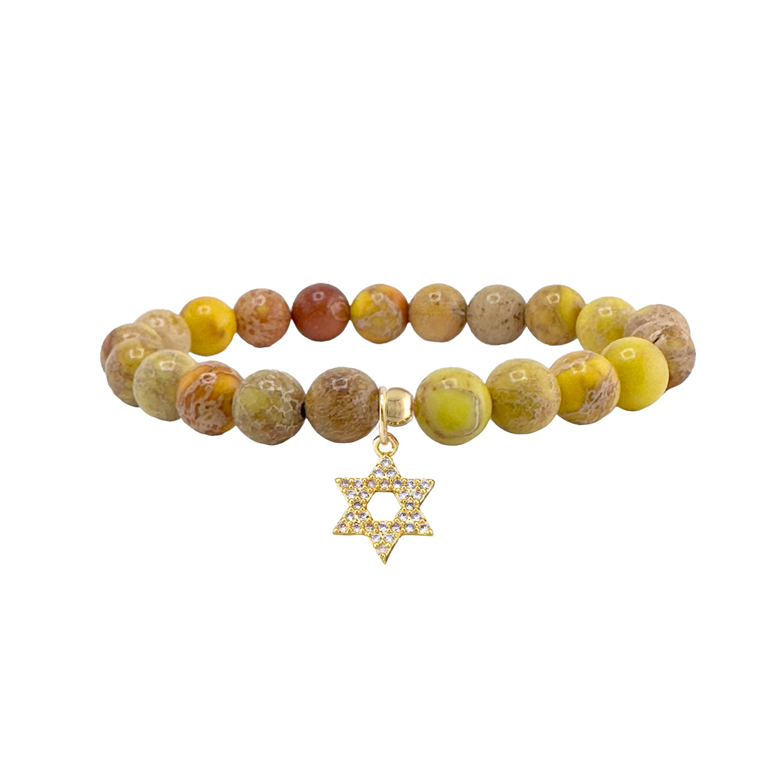 yellow sea sediment gemstone stretch bracelet with pave star of david charm meaningful jewish jewelry