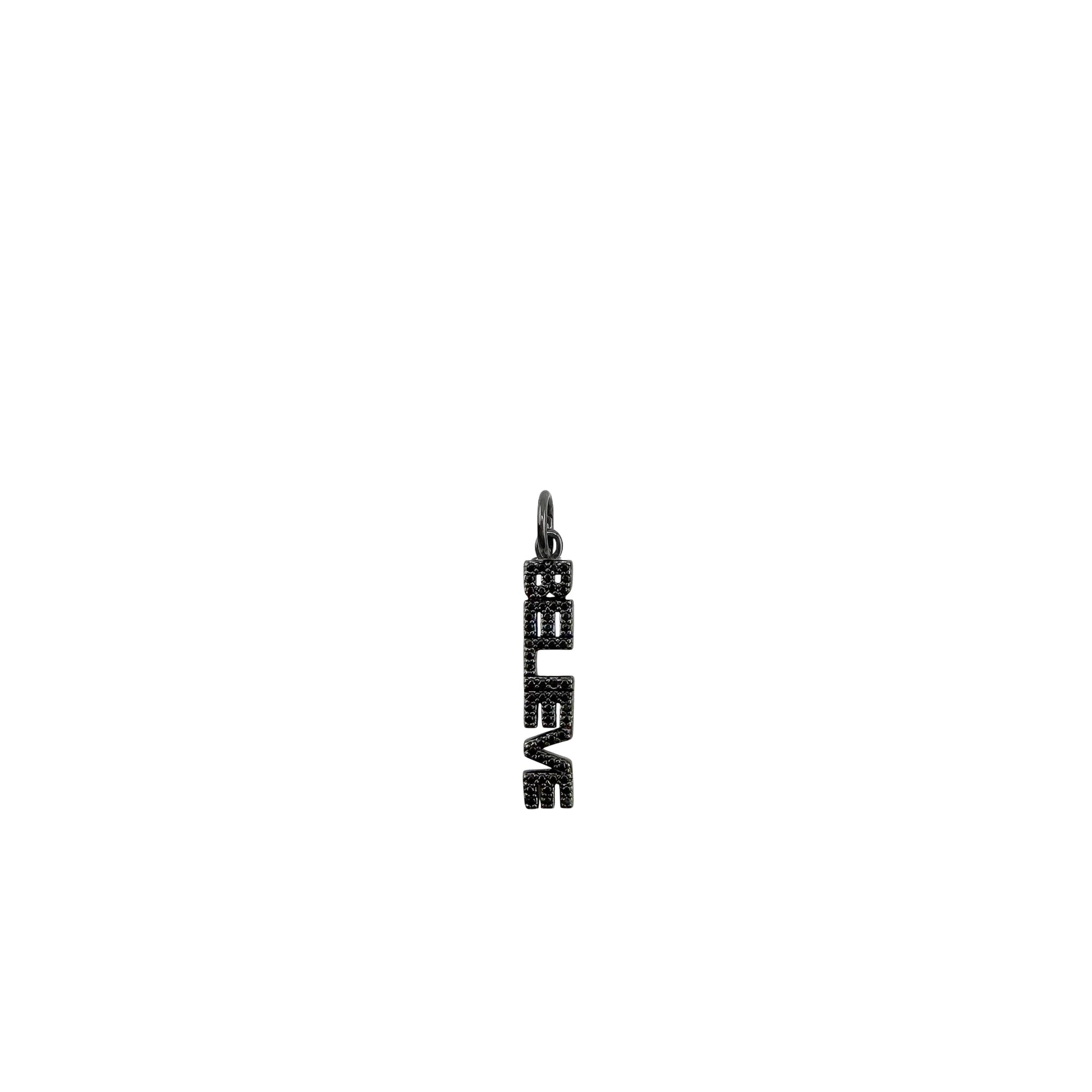 shimmering believe word charm with pave crystals in black finish