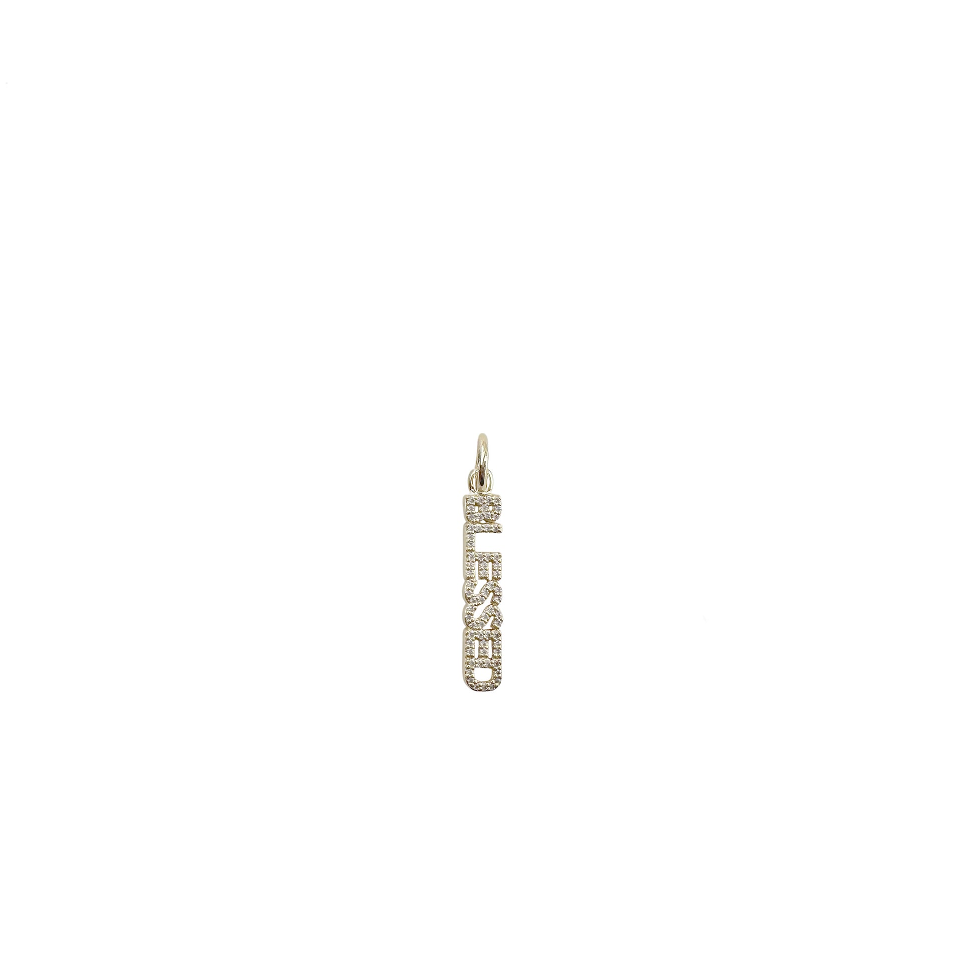shimmering blessed word charm with pave crystals in gold finish
