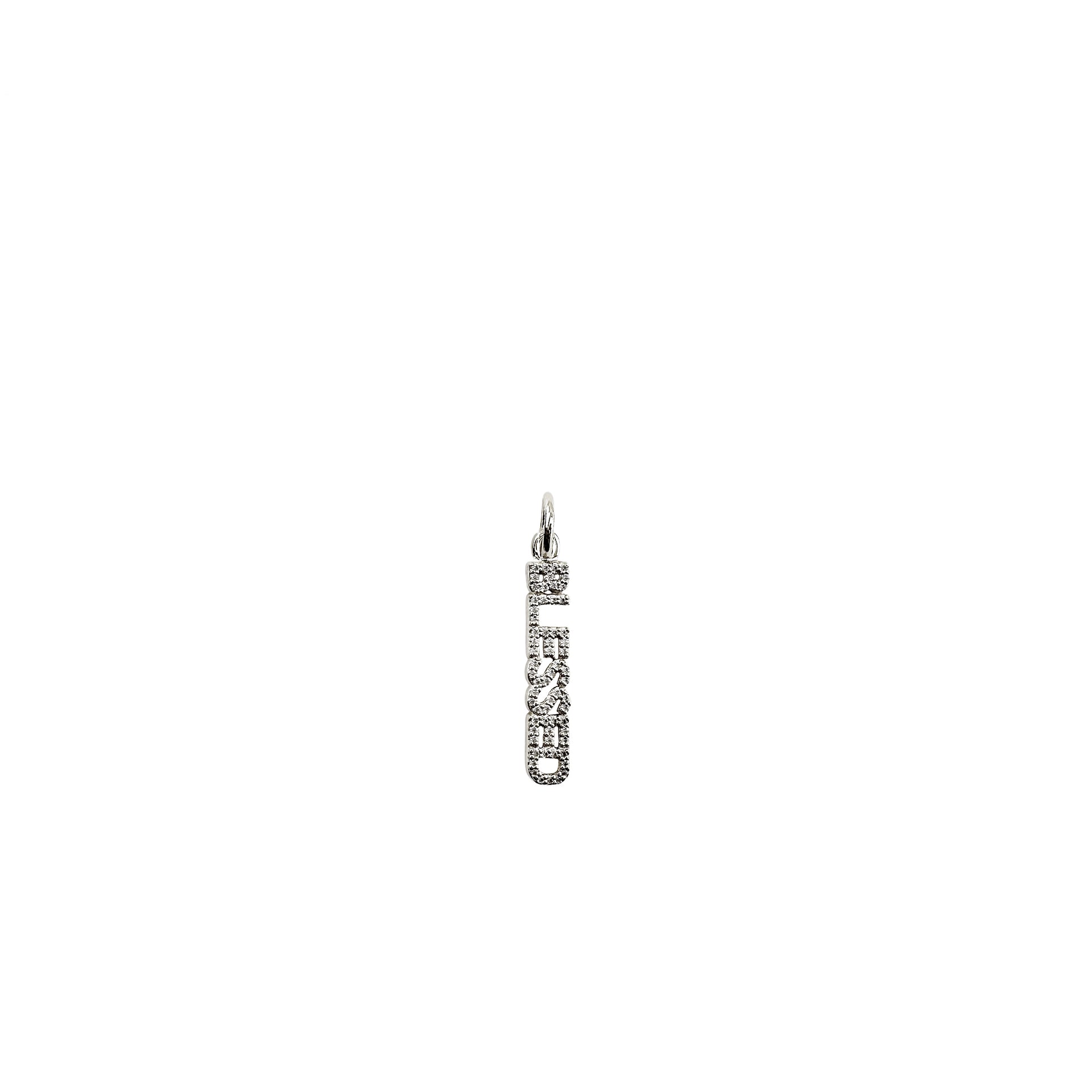 shimmering blessed word charm with pave crystals in silver finish