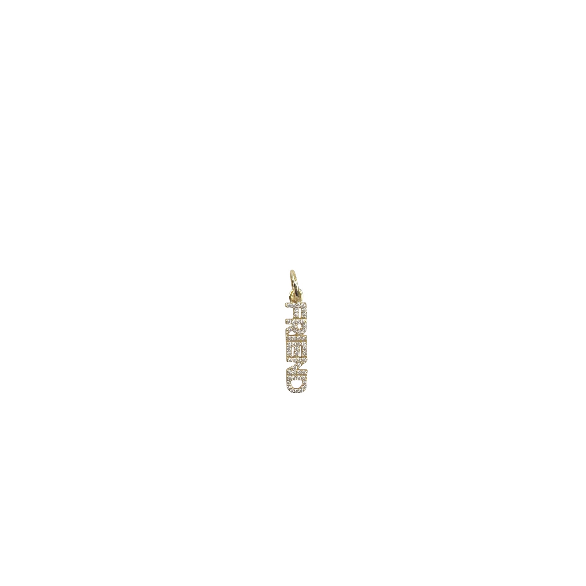 shimmering friend word charm with pave crystals in gold finish
