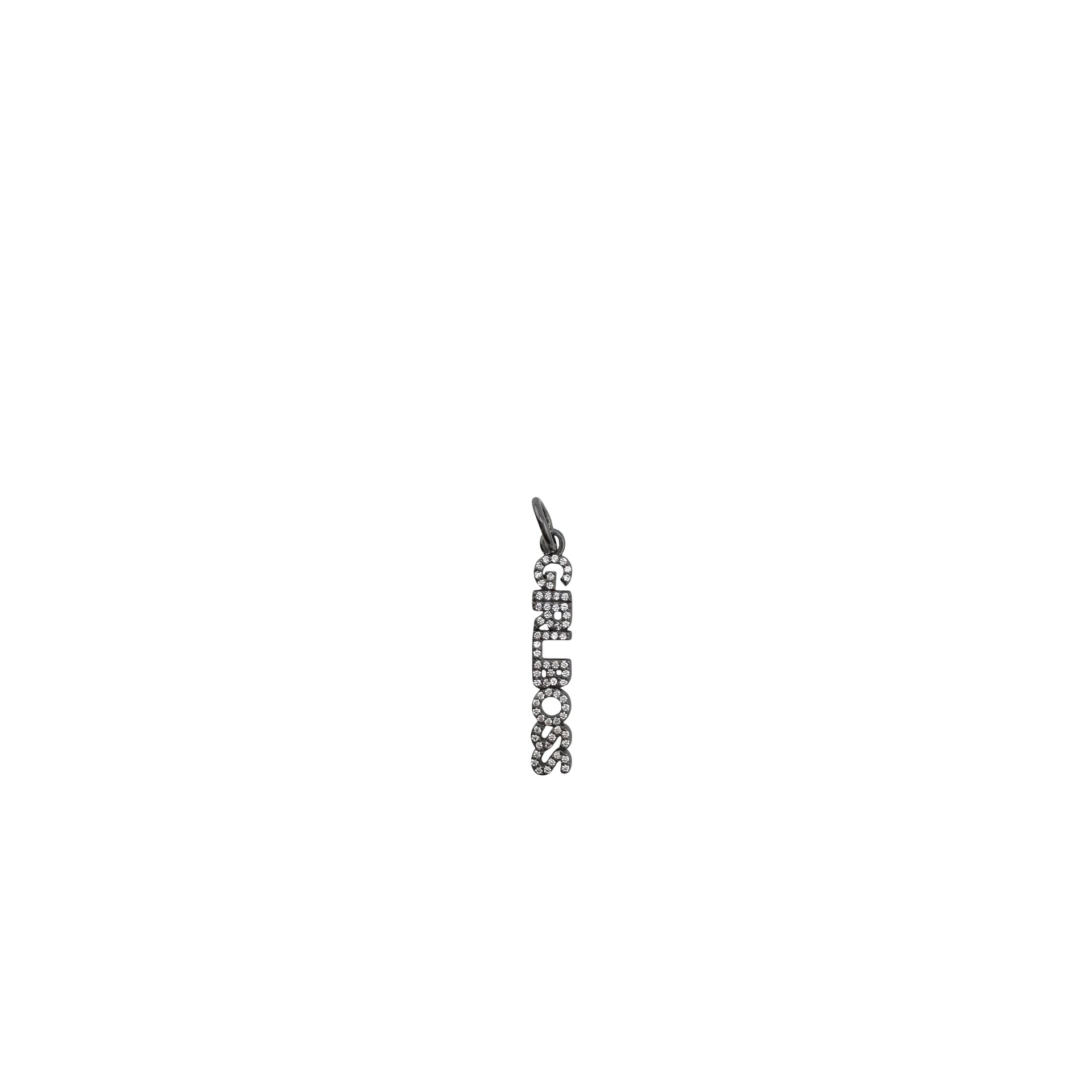 shimmering girlboss word charm with pave crystals in gunmetal finish