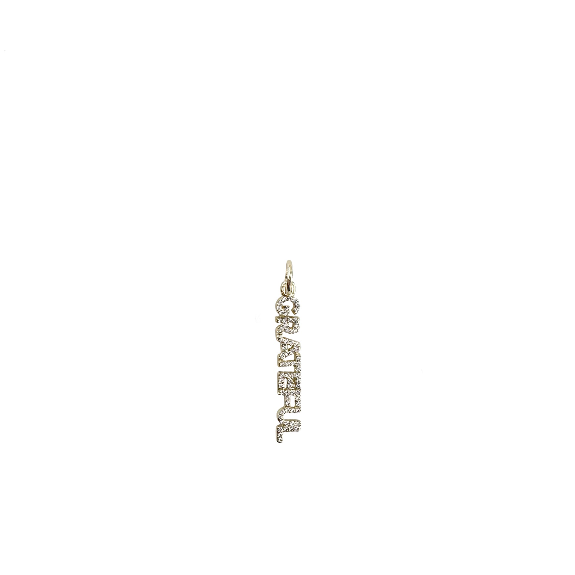 shimmering grateful word charm with pave crystals in gold finish