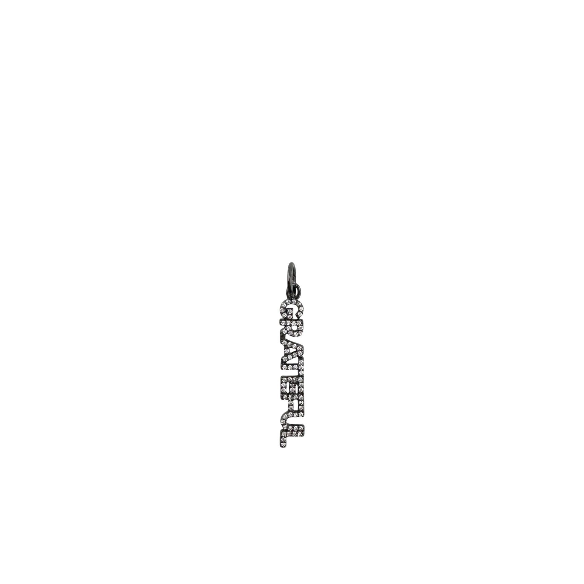 shimmering happiness word charm with pave crystals in gunmetal finish