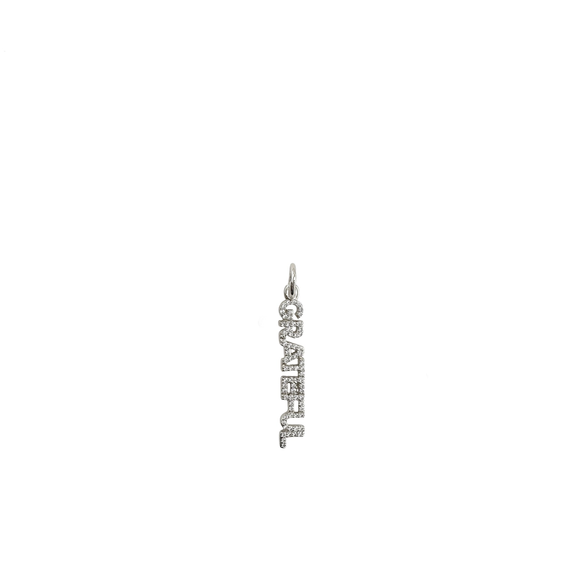 shimmering grateful word charm with pave crystals in silver finish