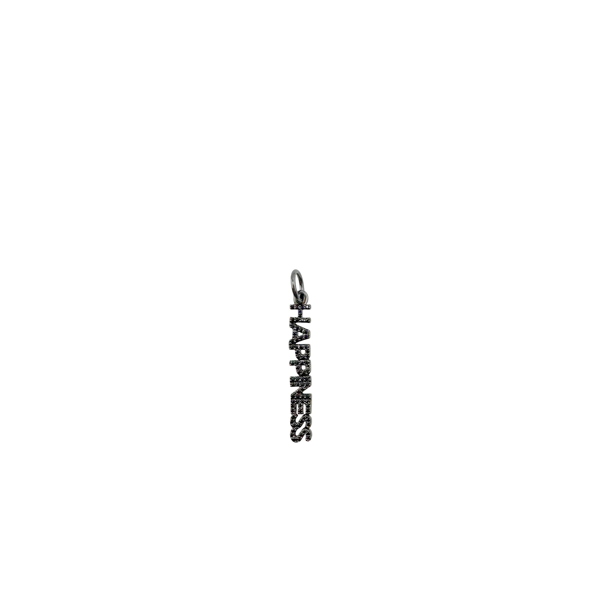 shimmering happiness word charm with pave crystals in black finish